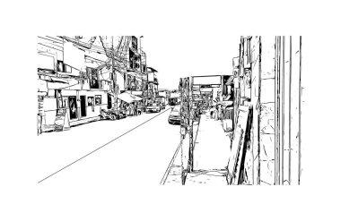 Print Building view with landmark of Cuernavaca is the lush capital of Mexico. Hand drawn sketch illustration in vector.