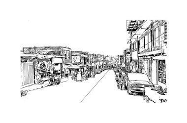 Print Building view with landmark of Cuernavaca is the lush capital of Mexico. Hand drawn sketch illustration in vector.