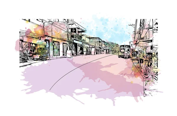 Print Building View Landmark Cuernavaca Lush Capital Mexico Watercolour Splash — Wektor stockowy