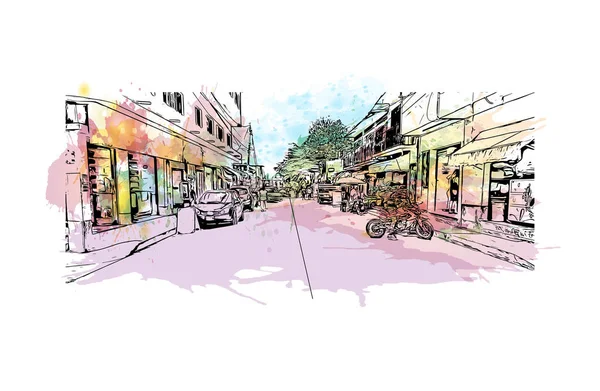 Print Building View Landmark Cuernavaca Lush Capital Mexico Watercolour Splash — 스톡 벡터