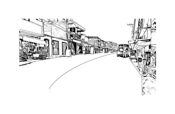 Print Building View Landmark Cuernavaca Lush Capital Mexico Hand Drawn — Wektor stockowy