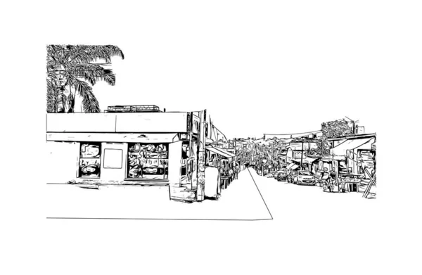Print Building View Landmark Cuernavaca Lush Capital Mexico Hand Drawn — Vector de stock
