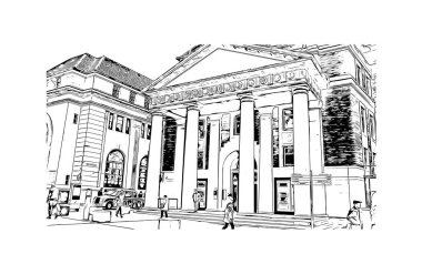 Print Building view with landmark of Coventry is the city in England. Hand drawn sketch illustration in vector.