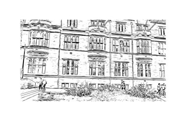 Print Building view with landmark of Coventry is the city in England. Hand drawn sketch illustration in vector.