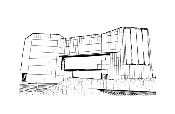 Print Building View Landmark Cuenca City Ecuador Hand Drawn Sketch — Stockový vektor