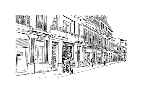 Print Building View Landmark Cuenca City Ecuador Hand Drawn Sketch — 스톡 벡터