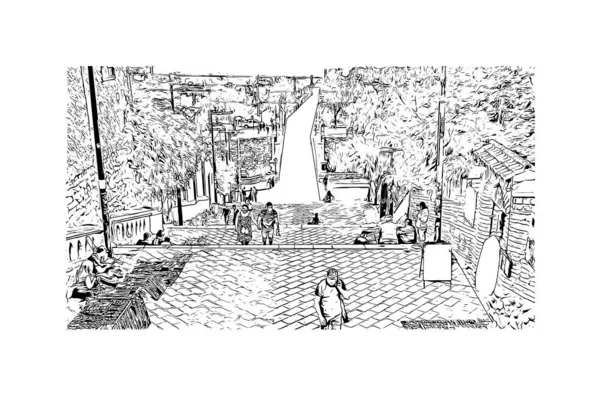 Print Building View Landmark Cuenca City Ecuador Hand Drawn Sketch — Stock Vector