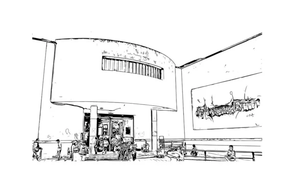 Print Building View Landmark Cuenca City Ecuador Hand Drawn Sketch — Stockový vektor