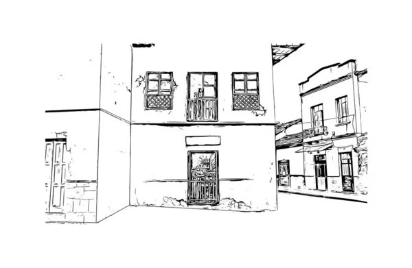 Print Building View Landmark Cuenca City Ecuador Hand Drawn Sketch — Wektor stockowy