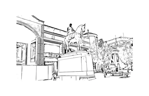 Print Вид Здание Достопримечательностью Coventry Город Англии Ручной Рисунок Векторе — стоковый вектор