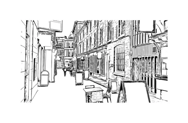 Print Building View Landmark Coventry City England Hand Drawn Sketch — Archivo Imágenes Vectoriales