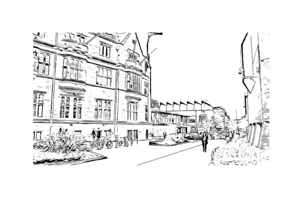 Print Building View Landmark Coventry City England Hand Drawn Sketch — Stock vektor