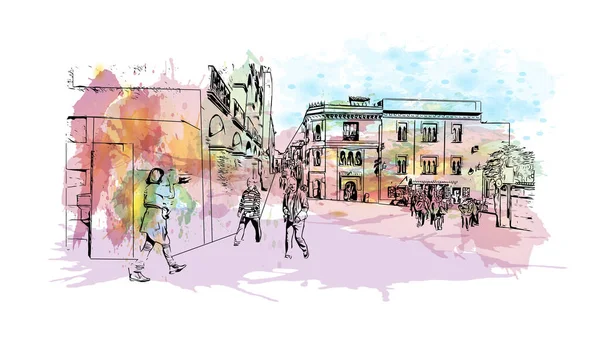 Print Building View Landmark Cordoba City Argentina Watercolour Splash Hand — Διανυσματικό Αρχείο