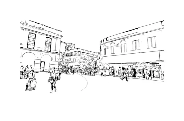Print Building View Landmark Cordoba City Argentina Hand Drawn Sketch — Vector de stock