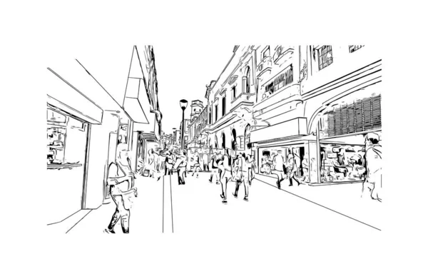 Print Building View Landmark Cordoba City Argentina Hand Drawn Sketch — Stock vektor