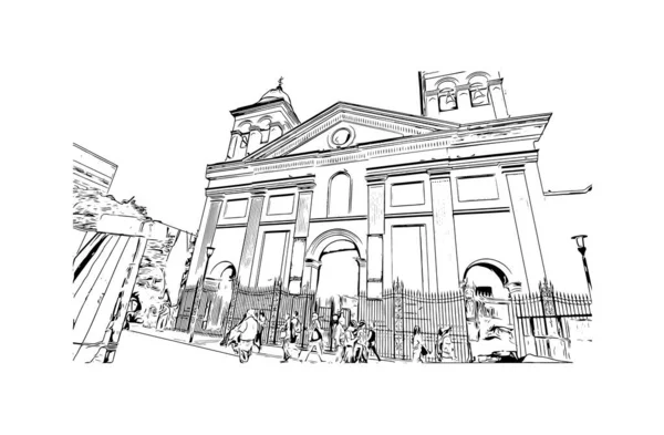 Print Building View Landmark Cordoba City Argentina Hand Drawn Sketch — Stockový vektor
