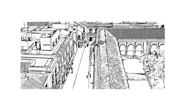 Print Building View Landmark Cordoba City Argentina Hand Drawn Sketch — Image vectorielle