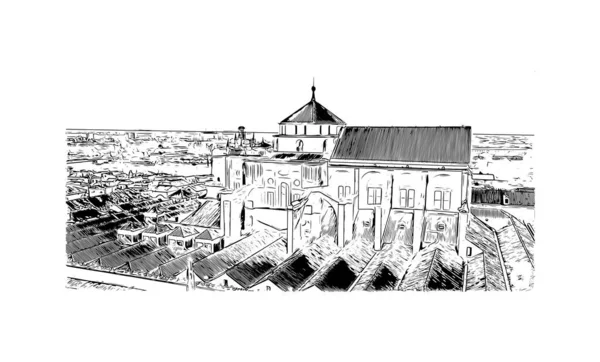 Print Building View Landmark Cordoba City Argentina Hand Drawn Sketch — Vetor de Stock