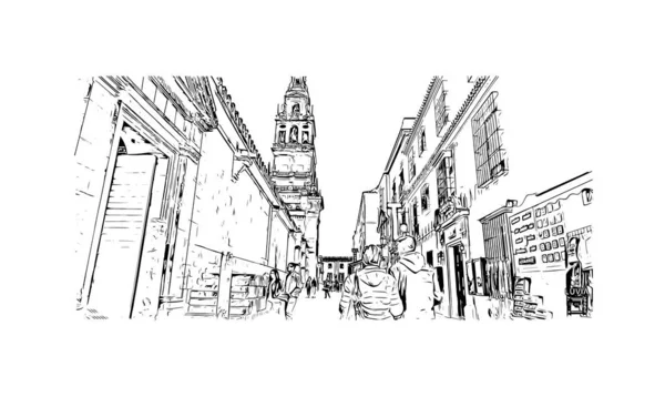 Print Building View Landmark Cordoba City Argentina Hand Drawn Sketch — Stock vektor