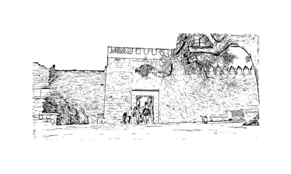 Print Building View Landmark Cordoba City Argentina Hand Drawn Sketch — Διανυσματικό Αρχείο