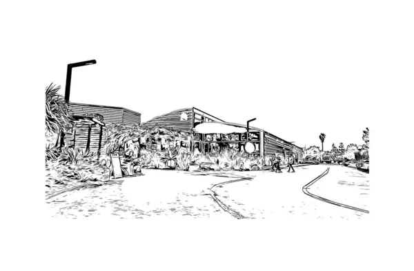 Vytisknout Pohled Budovu Orientačním Bodem Costa Mesa Město Kalifornii Ručně — Stockový vektor