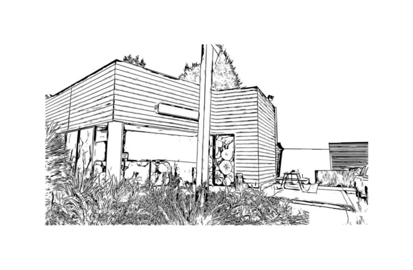 Imprimir Vista Del Edificio Con Punto Referencia Costa Mesa Ciudad — Archivo Imágenes Vectoriales
