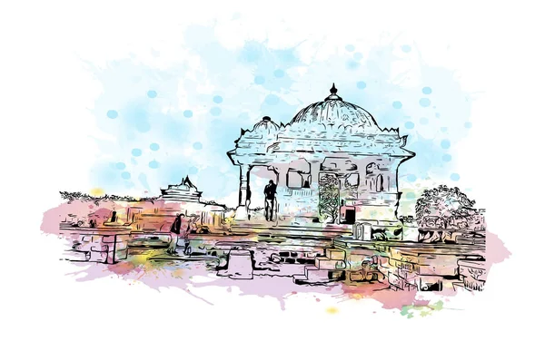 Print Building View Landmark Bhuj Staden Indien Akvarell Stänk Med — Stock vektor