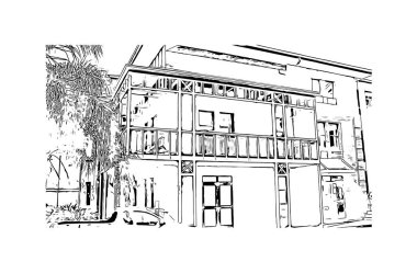 Durban manzaralı Print Building, Güney Afrika 'da bir şehirdir. Vektörde elle çizilmiş çizim çizimi.