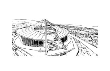 Durban manzaralı Print Building, Güney Afrika 'da bir şehirdir. Vektörde elle çizilmiş çizim çizimi.
