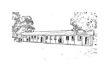 Durban manzaralı Print Building, Güney Afrika 'da bir şehirdir. Vektörde elle çizilmiş çizim çizimi.