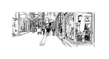 Print Building view with landmark of Durham is a city in North Carolina. Vektörde elle çizilmiş çizim çizimi.