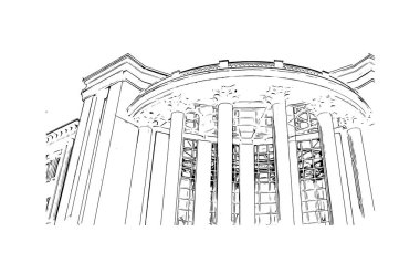 Durres 'in simgesi olan Print Building Arnavutluk' un batısındaki Adriyatik Denizi kıyısında bir liman kentidir. Vektörde elle çizilmiş çizim çizimi.