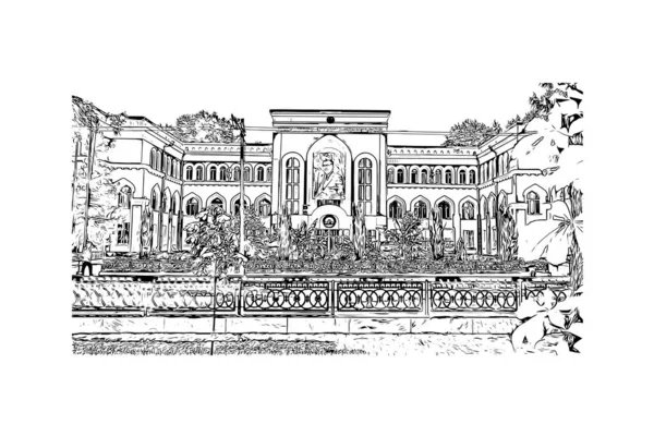 Print Building View Landmark Dushanbe Tadzjikistans Huvudstad Handritad Skiss Illustration — Stock vektor