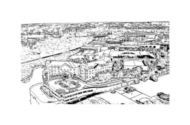 Print Building view with landmark of East London is the city in South Africa. Vektörde elle çizilmiş çizim çizimi.