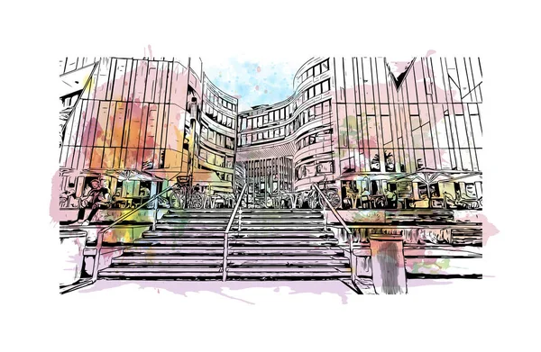 Print Building Vista Com Marco Dusseldorf Uma Cidade Oeste Alemanha — Vetor de Stock