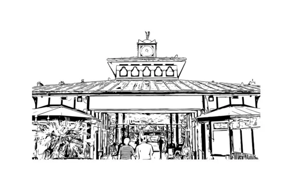 Print Building View Landmark Eastbourne Resort Town England Ručně Kreslená — Stockový vektor