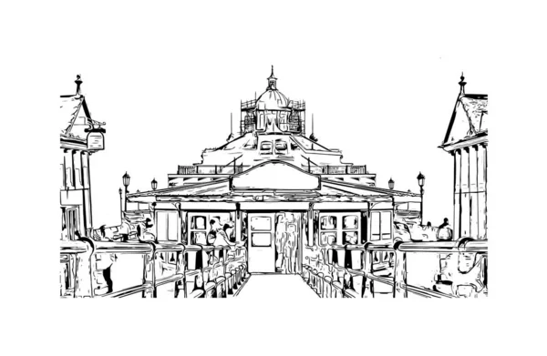 印刷イーストボーンのランドマークとビルディングビューは イングランドのリゾートタウンです 手描きのスケッチ図ベクトル — ストックベクタ