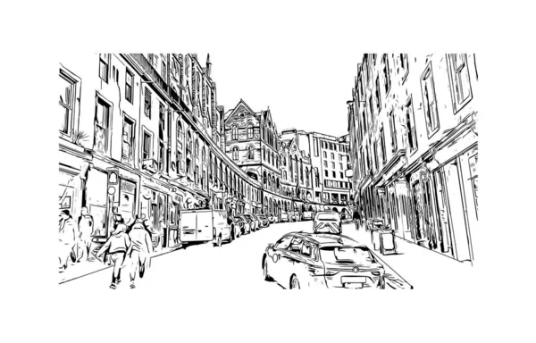 Print Building View Landmark Edinburgh Skottlands Huvudstad Handritad Skiss Illustration — Stock vektor