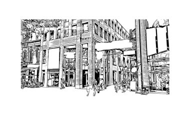 Print Building view, Hollanda 'nın Kuzey Brabant eyaletinde yer alan bir şehirdir. Vektörde elle çizilmiş çizim çizimi.