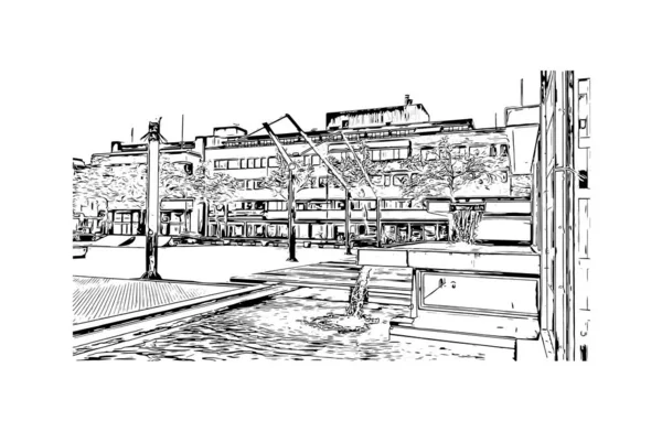 埃因霍温的标志性建筑是荷兰南部布拉班特省的一个城市 矢量手绘草图 — 图库矢量图片