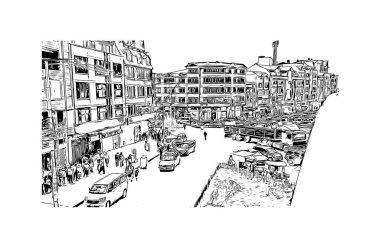 El Alto 'nun simgesi olan Print Building View, Bolivya' daki bir şehirdir. Vektörde elle çizilmiş çizim çizimi.