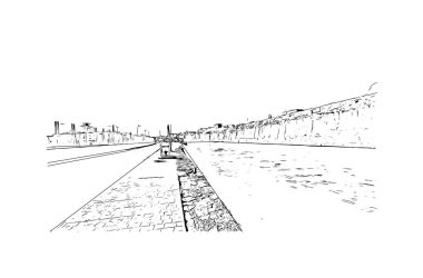 El Jadida, Fas 'ta yer alan bir şehirdir. Vektörde elle çizilmiş çizim çizimi.