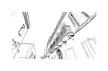 El Jadida, Fas 'ta yer alan bir şehirdir. Vektörde elle çizilmiş çizim çizimi.