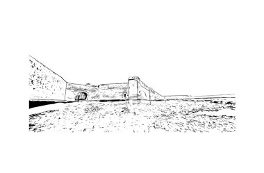 El Jadida, Fas 'ta yer alan bir şehirdir. Vektörde elle çizilmiş çizim çizimi.