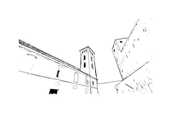 Imprimir Vista Del Edificio Con Hito Jadida Ciudad Marruecos Dibujo — Archivo Imágenes Vectoriales