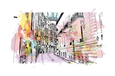 El Monte, Kaliforniya 'da bulunan bir şehirdir. Vektörde elle çizilmiş resim ile suluboya sıçraması.