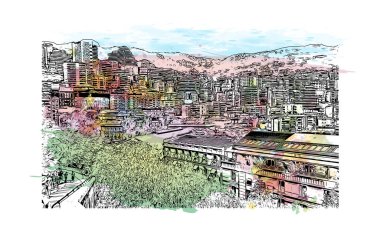 El Monte, Kaliforniya 'da bulunan bir şehirdir. Vektörde elle çizilmiş resim ile suluboya sıçraması.