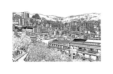 El Monte, Kaliforniya 'da bulunan bir şehirdir. Vektörde elle çizilmiş çizim çizimi.