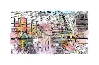 El Monte, Kaliforniya 'da bulunan bir şehirdir. Vektörde elle çizilmiş resim ile suluboya sıçraması.