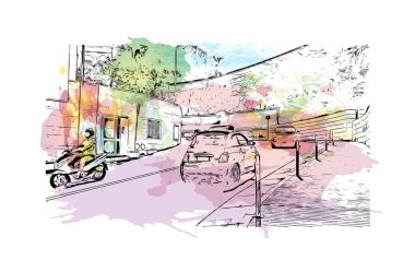 El Monte, Kaliforniya 'da bulunan bir şehirdir. Vektörde elle çizilmiş resim ile suluboya sıçraması. 